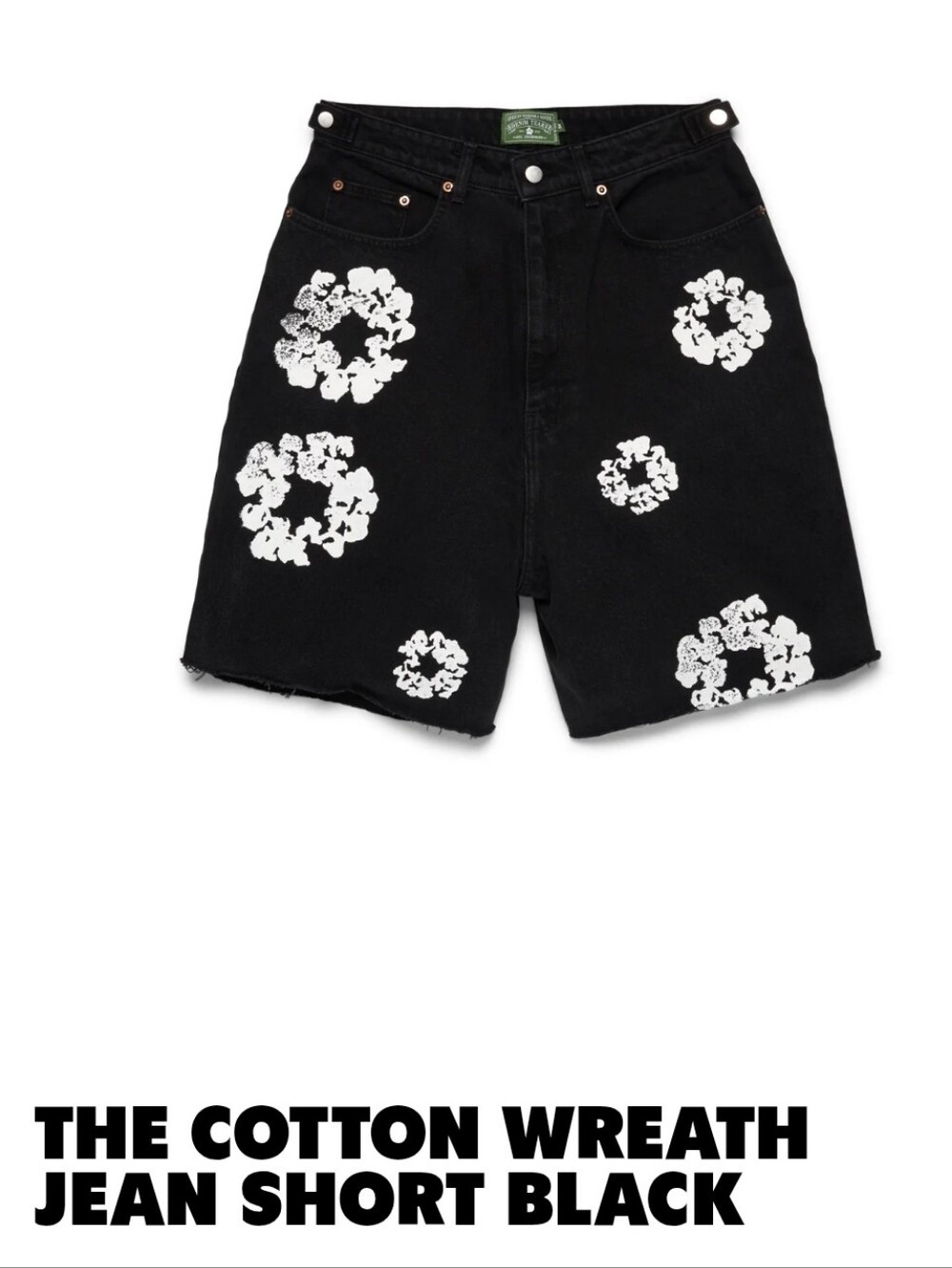 Denim Tears Black Denim Jean Shorts with White Cotton Wreath Prints